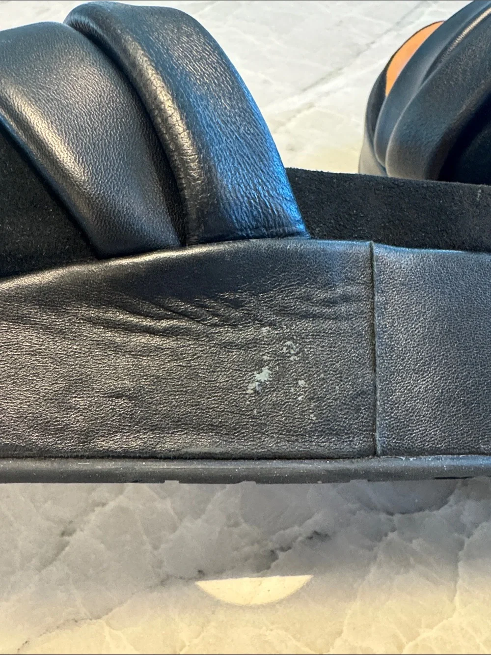 LDP black suede and leather platform slides